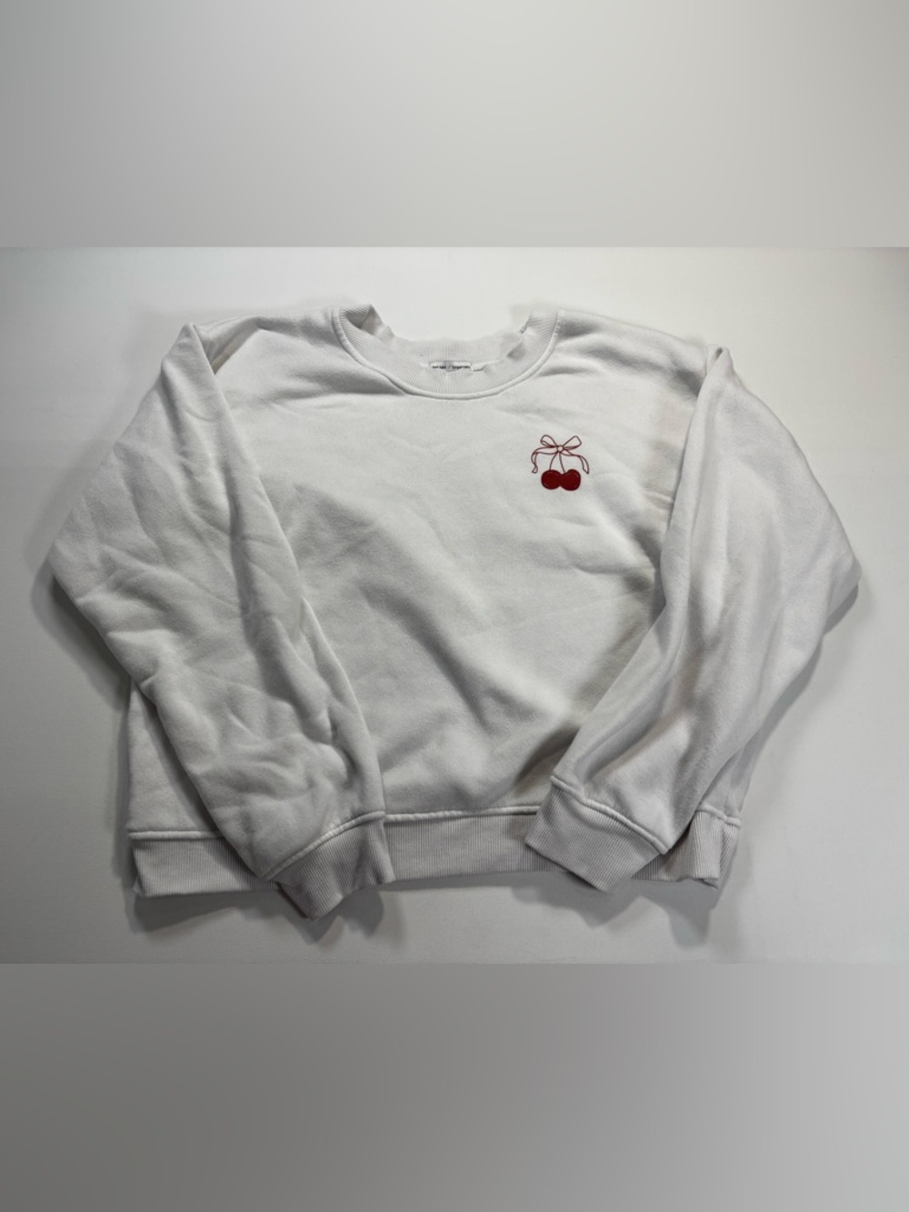 Better Together White Crewneck Sweater with Red Cherry Accent